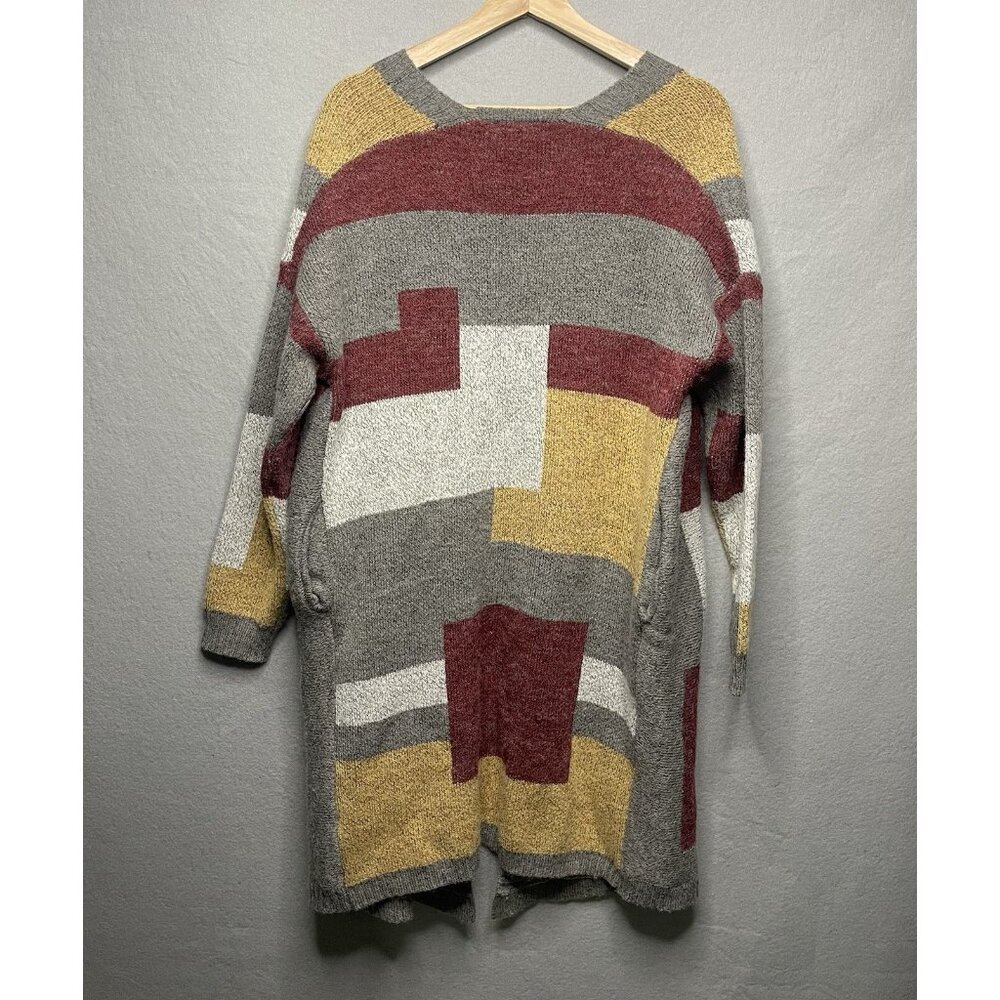 Yaira Open Knit Cardigan Sweater Colorblock Pattern Long L - Picture 6 of 9